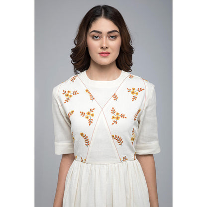 S & V designs Yellow Floral Embroidery Round Neck Maxi Dress