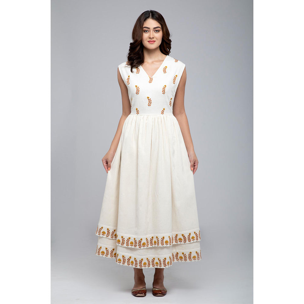 S & V designs Yellow Double Layer Embroidered Sleeveless Maxi Dress