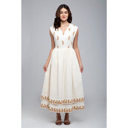 S & V designs Yellow Double Layer Embroidered Sleeveless Maxi Dress
