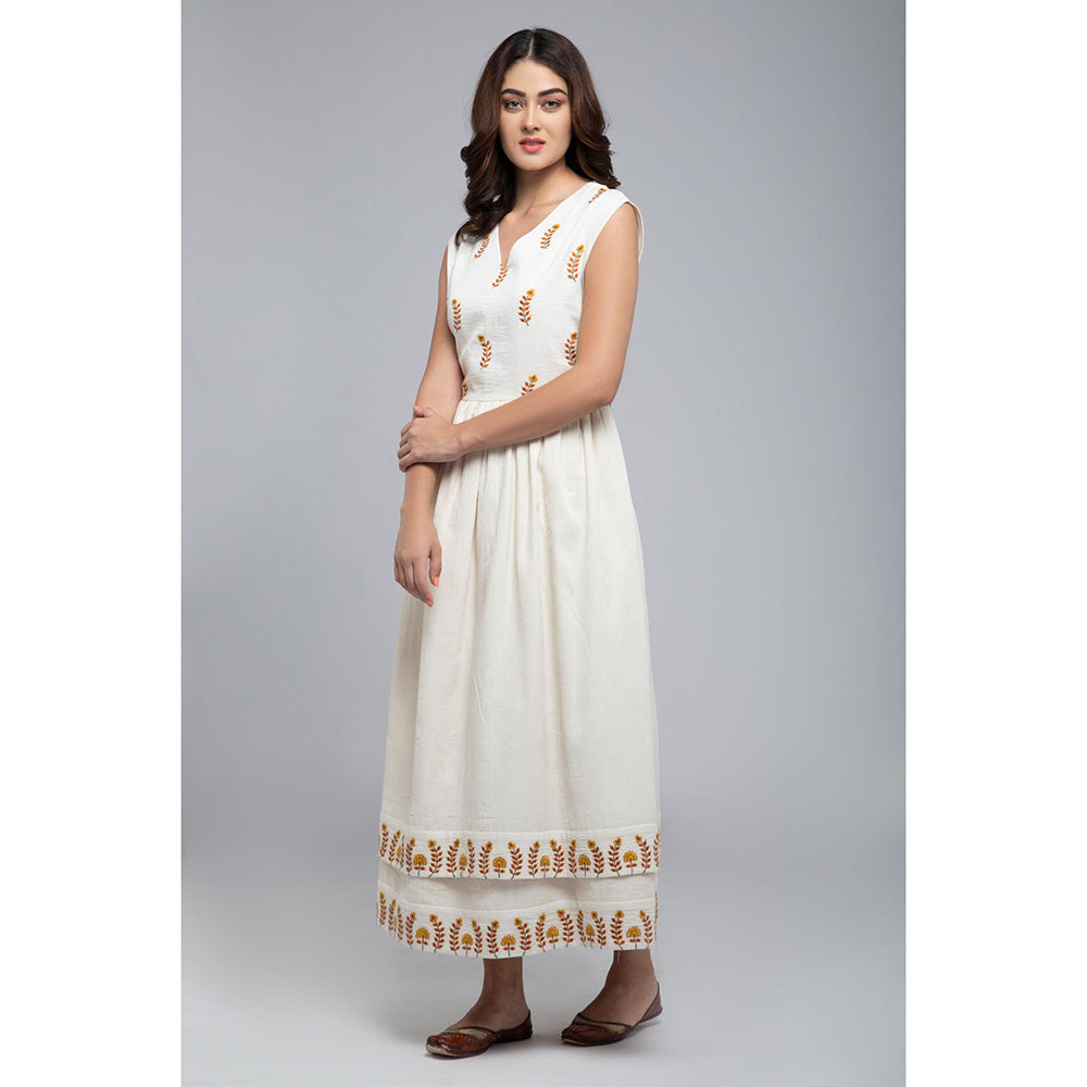 S & V designs Yellow Double Layer Embroidered Sleeveless Maxi Dress