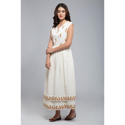 S & V designs Yellow Double Layer Embroidered Sleeveless Maxi Dress
