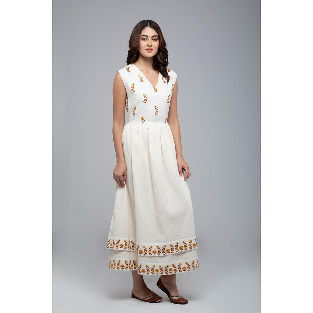 S & V designs Yellow Double Layer Embroidered Sleeveless Maxi Dress