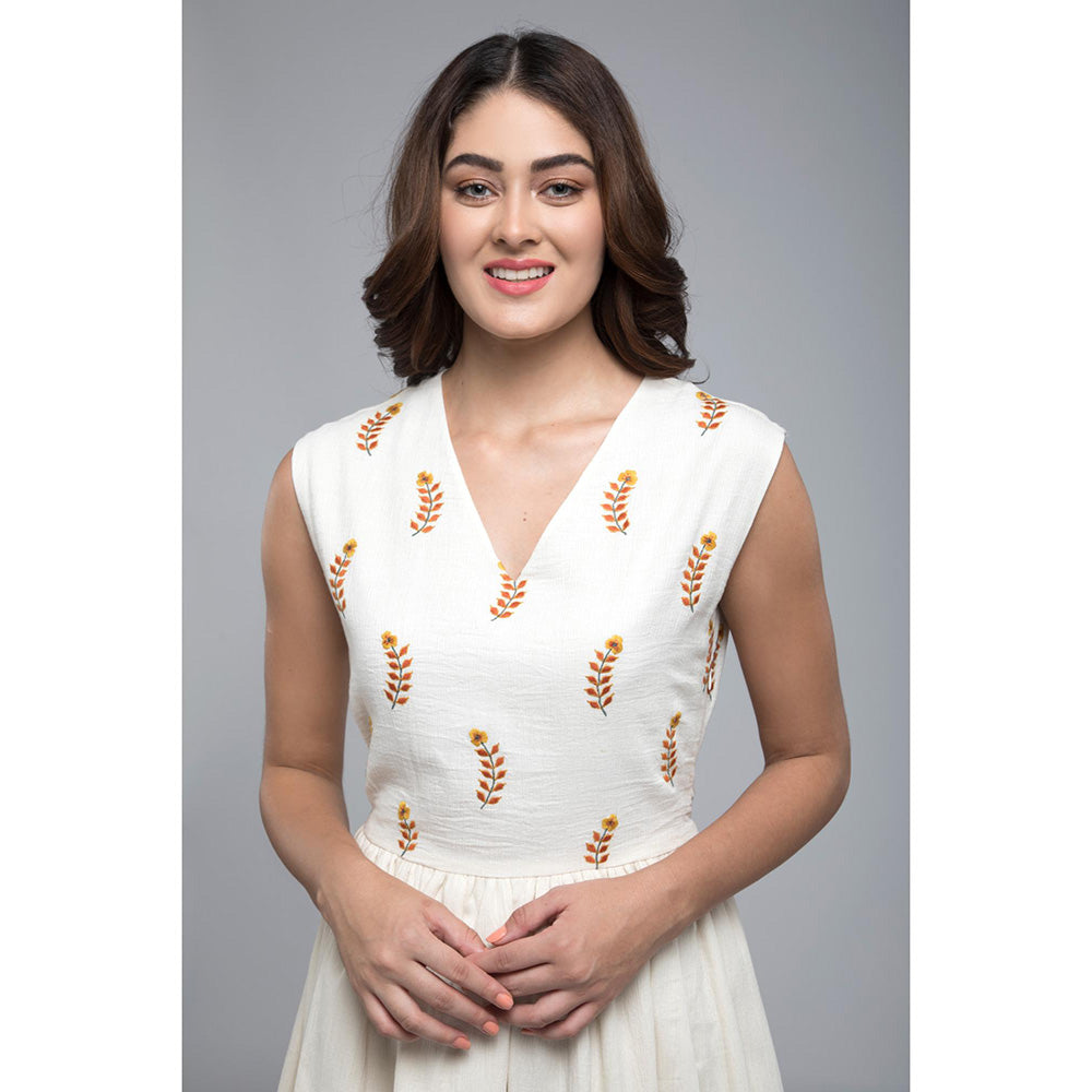 S & V designs Yellow Double Layer Embroidered Sleeveless Maxi Dress