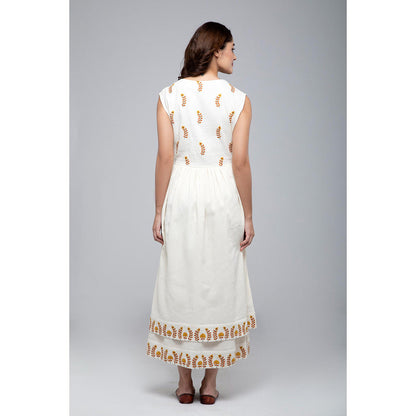 S & V designs Yellow Double Layer Embroidered Sleeveless Maxi Dress