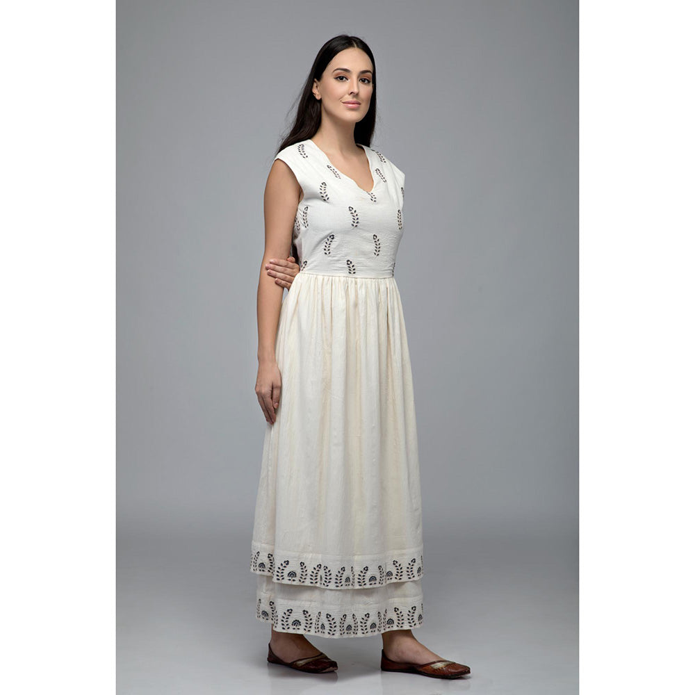 S & V designs Blue Double Layer Embroidered Sleeveless Maxi Dress