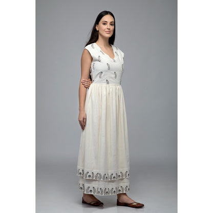 S & V designs Blue Double Layer Embroidered Sleeveless Maxi Dress