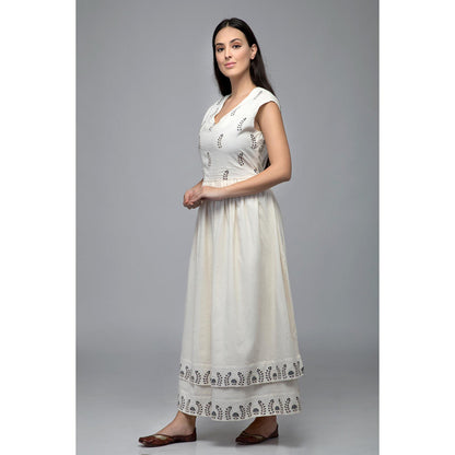 S & V designs Blue Double Layer Embroidered Sleeveless Maxi Dress