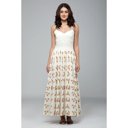 S & V designs Yellow Embroidered Shoulder Strap Kalidaar Dress