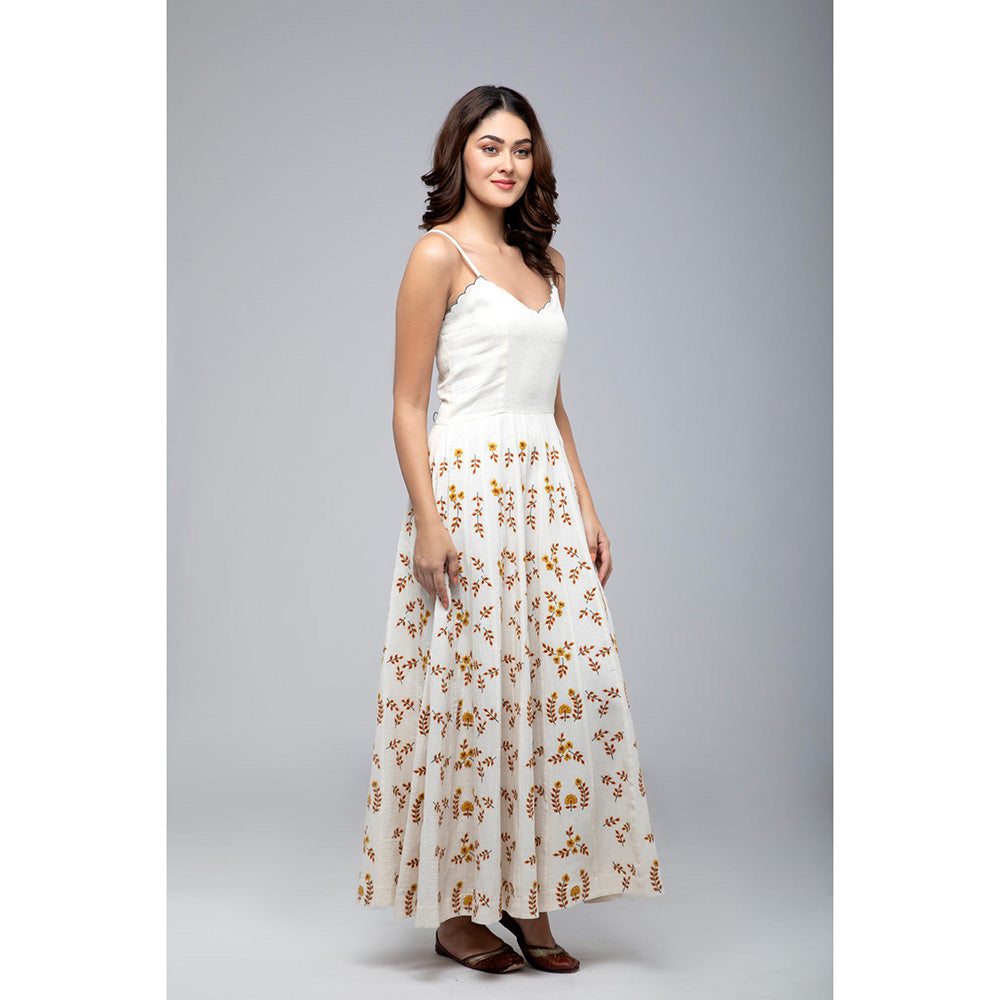 S & V designs Yellow Embroidered Shoulder Strap Kalidaar Dress