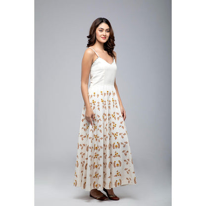 S & V designs Yellow Embroidered Shoulder Strap Kalidaar Dress