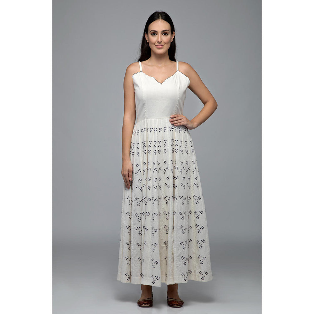 S & V designs Blue Embroidered Shoulder Strap Kalidaar Dress