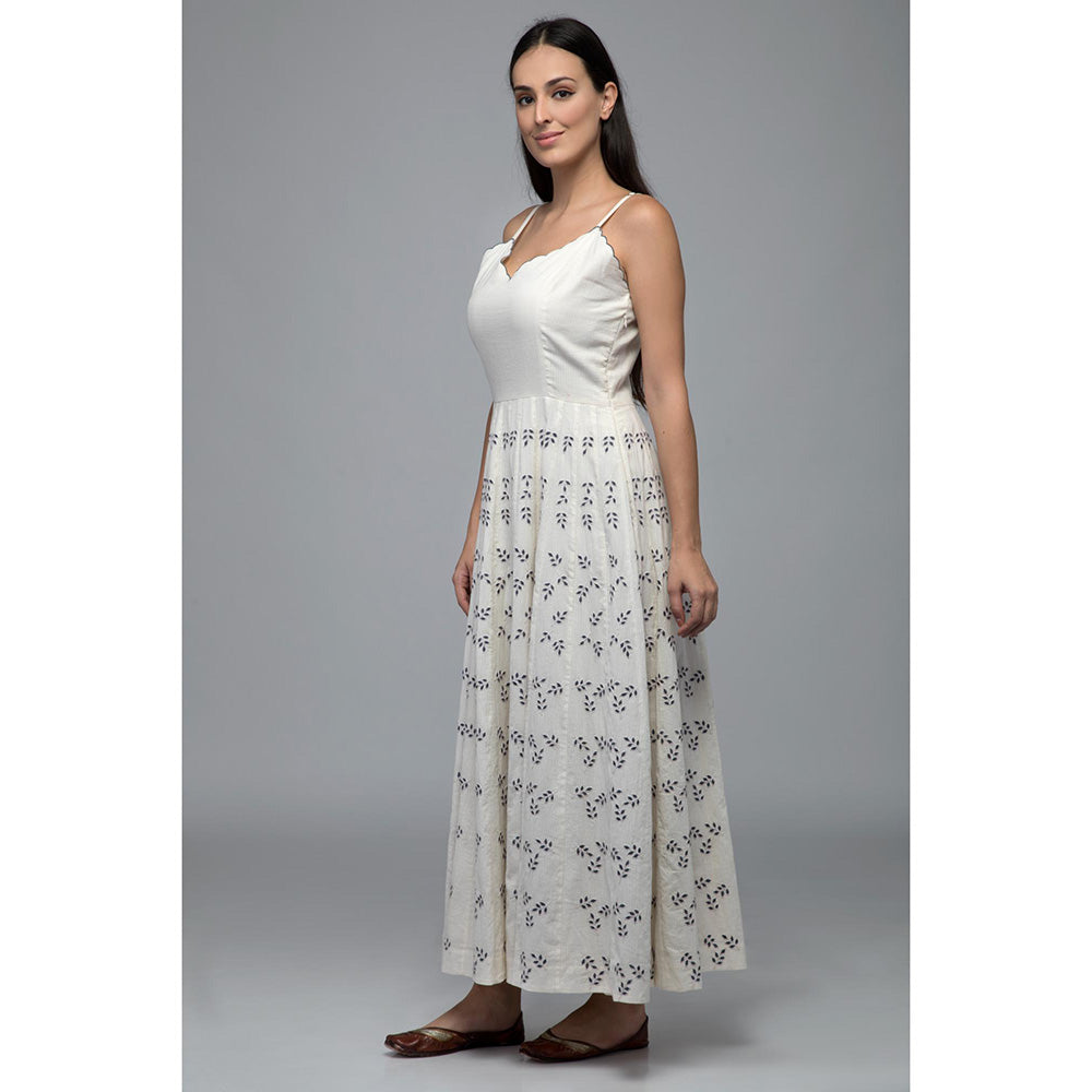 S & V designs Blue Embroidered Shoulder Strap Kalidaar Dress