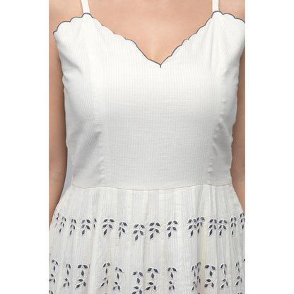 S & V designs Blue Embroidered Shoulder Strap Kalidaar Dress