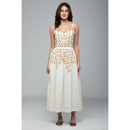 S & V designs Yellow Floral Embroidered Midi Dress