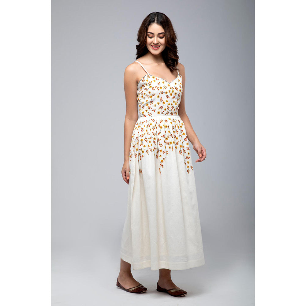 S & V designs Yellow Floral Embroidered Midi Dress