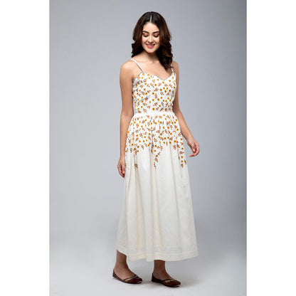 S & V designs Yellow Floral Embroidered Midi Dress
