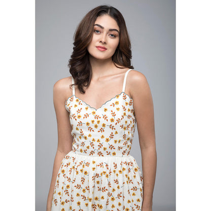 S & V designs Yellow Floral Embroidered Midi Dress