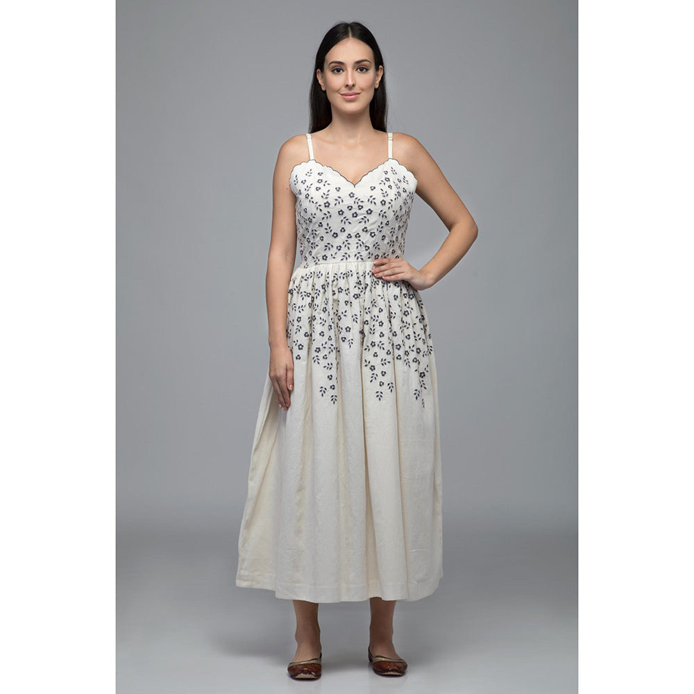 S & V designs Blue Floral Embroidered Midi Dress