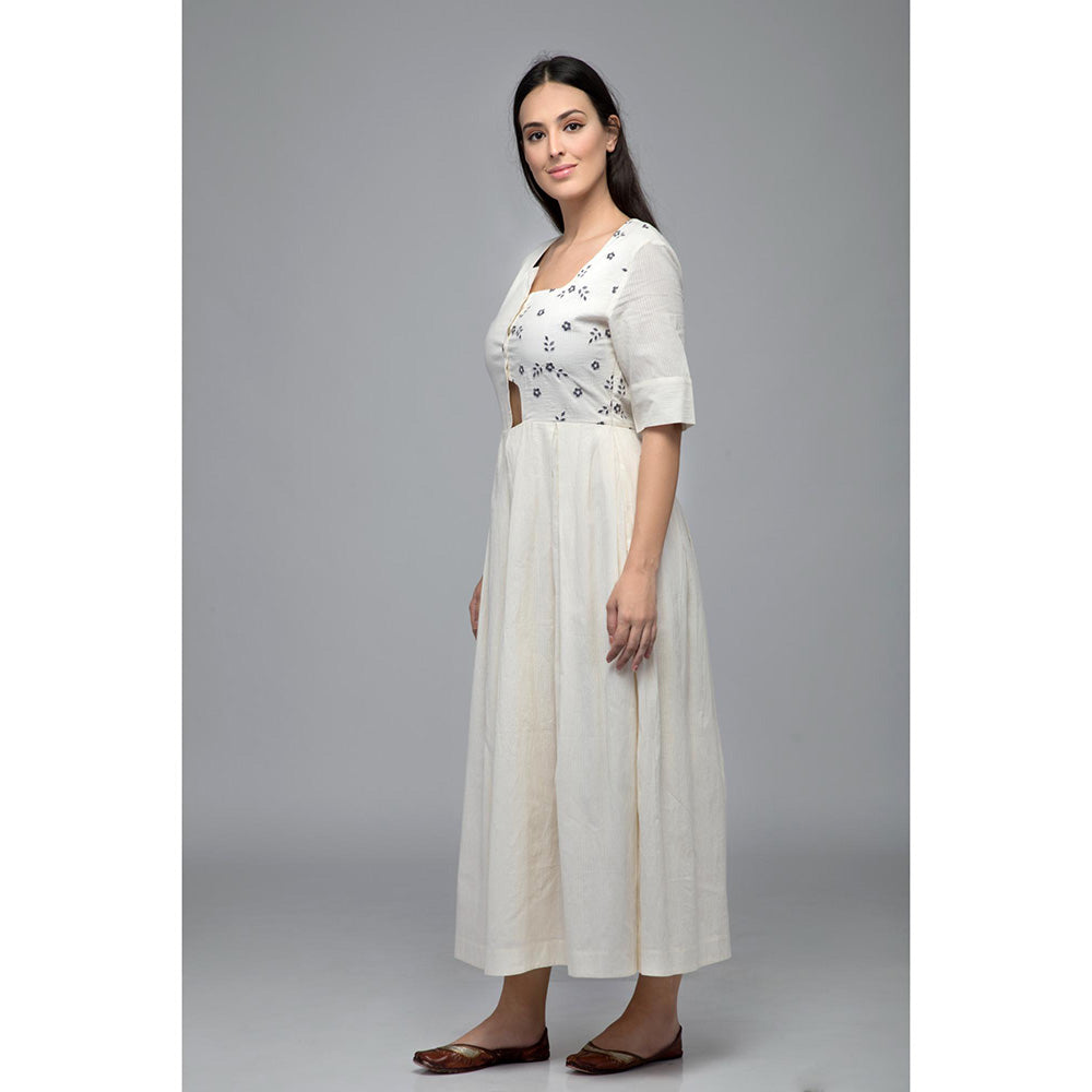 S & V designs Blue Embroidered Half Sleeves Maxi Dress