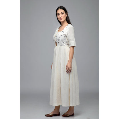 S & V designs Blue Embroidered Half Sleeves Maxi Dress