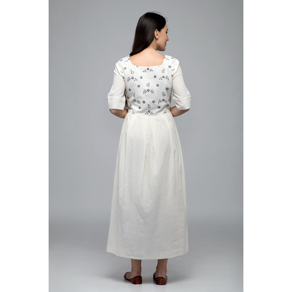 S & V designs Blue Embroidered Half Sleeves Maxi Dress