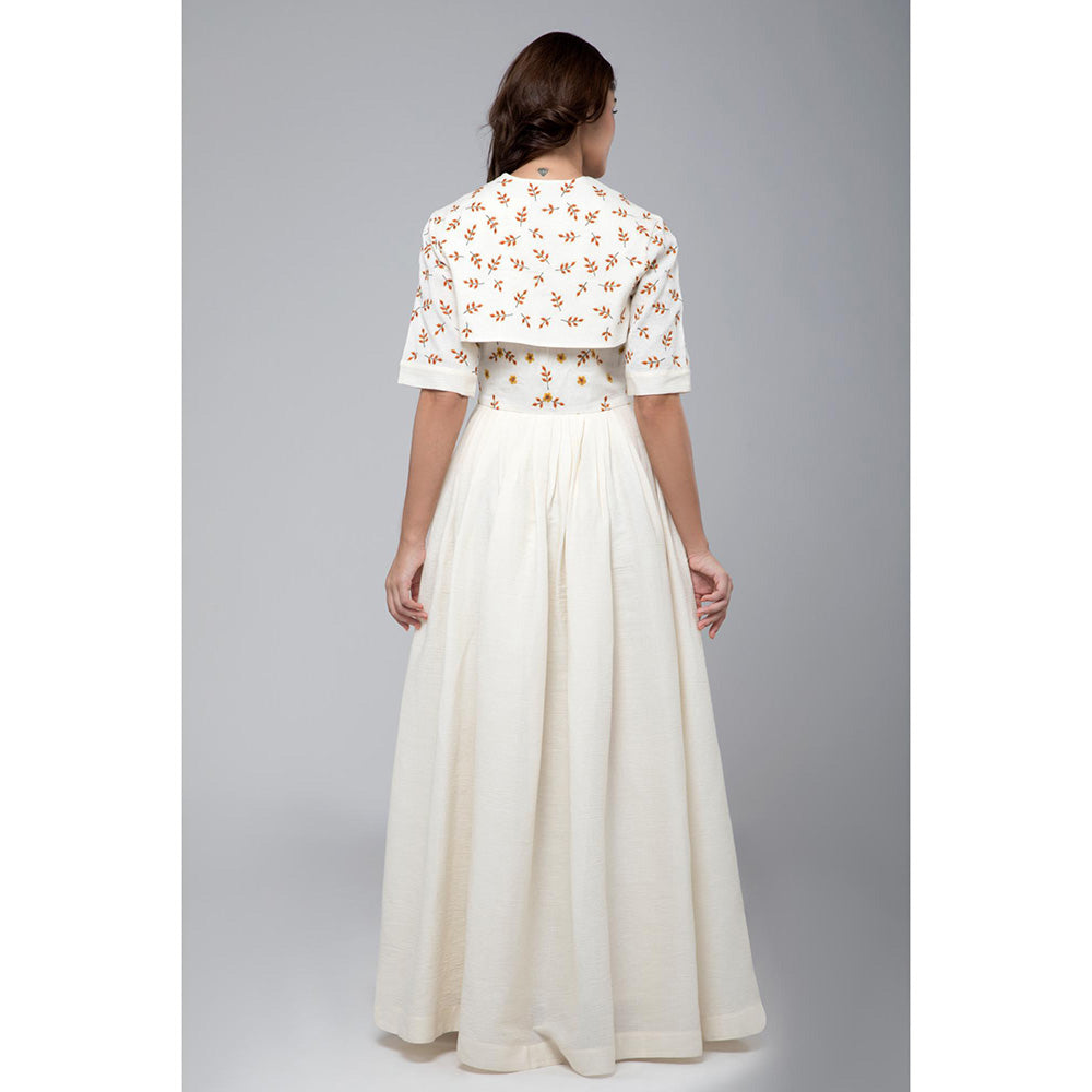 S & V designs Yellow Embroidered Floor Length Sleeveless Gown with Jacket (Set of 2)