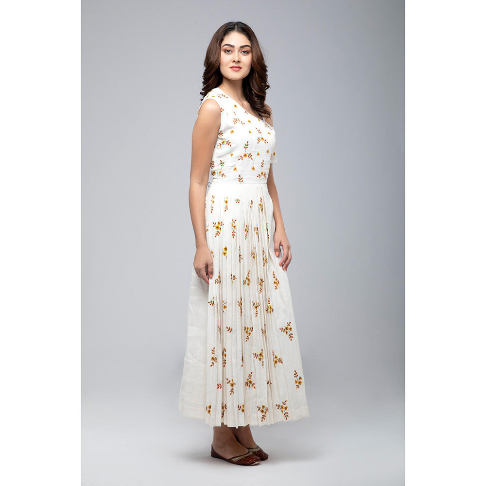S & V designs Yellow Embroidered Cold Shoulder Sleeve Maxi Dress