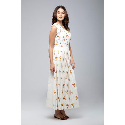 S & V designs Yellow Embroidered Cold Shoulder Sleeve Maxi Dress