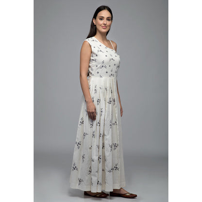 S & V designs Blue Embroidered Cold Shoulder Sleeve Maxi Dress