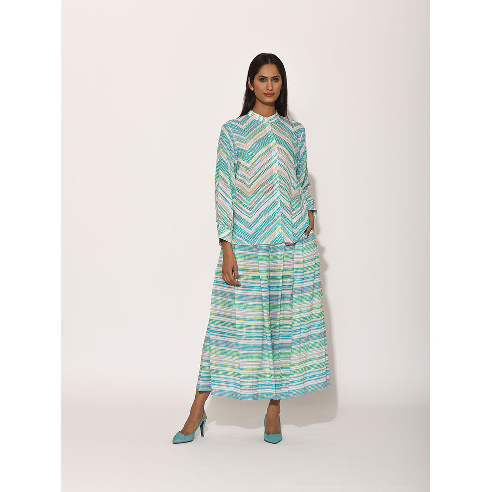 Swati Vijaivargie Turquoise Dots Striped Pleated Pants