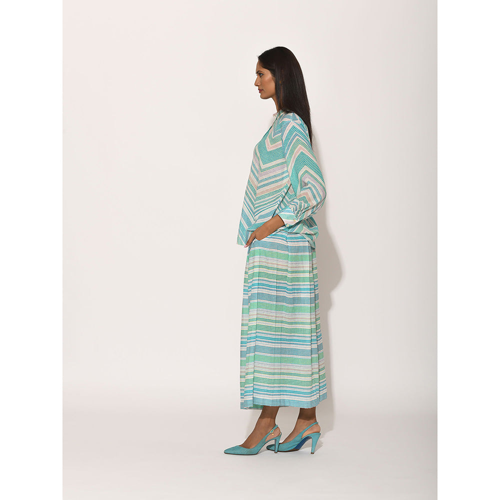 Swati Vijaivargie Turquoise Dots Striped Pleated Pants