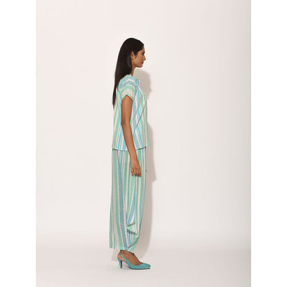 Swati Vijaivargie Dots Turquoise Striped Drape Pants