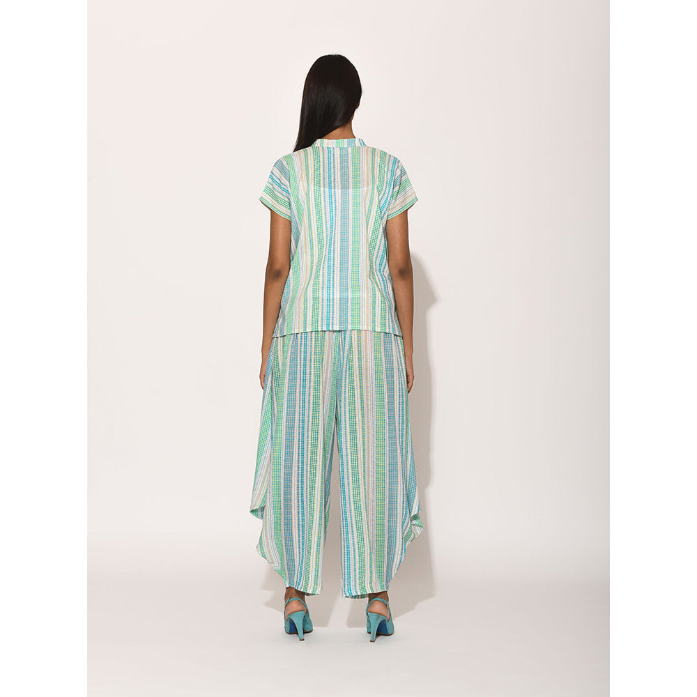 Swati Vijaivargie Dots Turquoise Striped Drape Pants