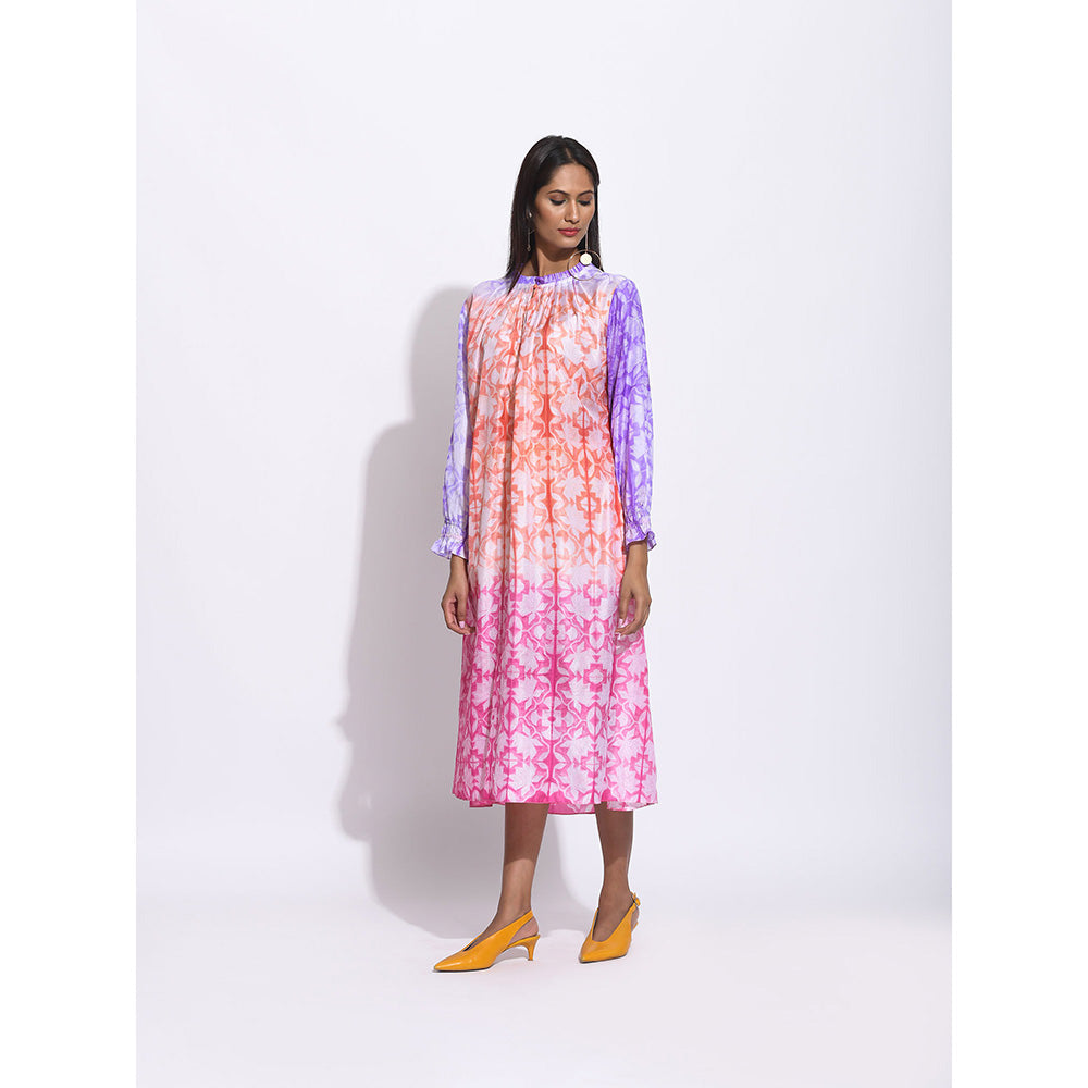 Swati Vijaivargie Rust And Pink Ombre Shibori Dress
