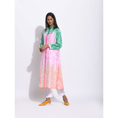 Swati Vijaivargie Pink And Green Ombre Shibori Kurta