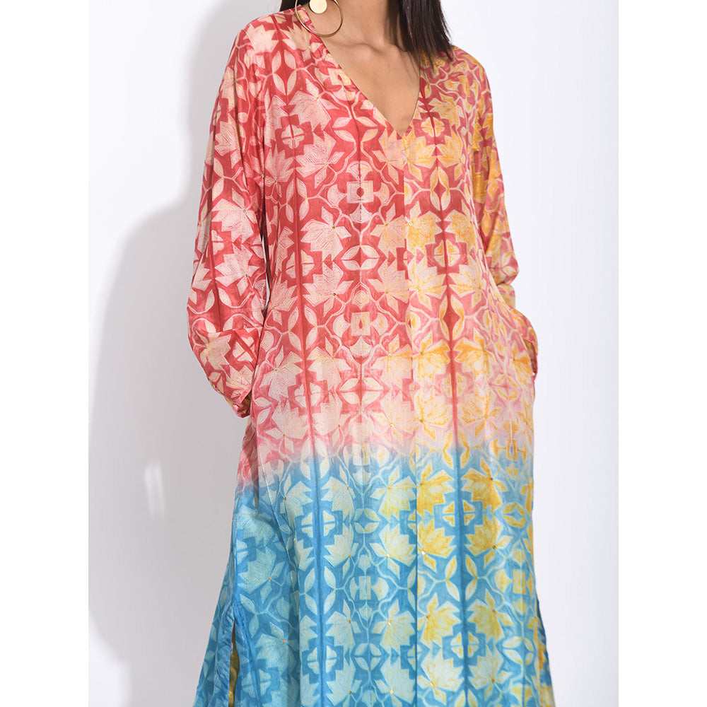 Swati Vijaivargie Maroon And Teal Flower Shibori Kurta