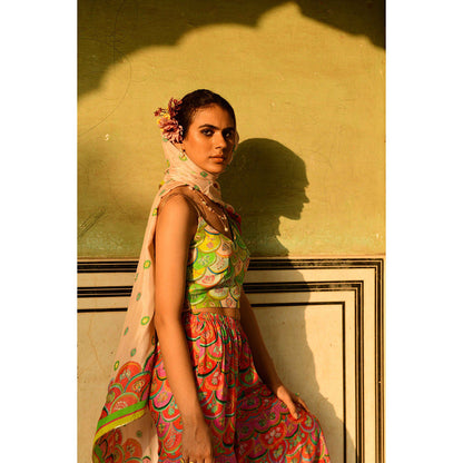 Swati Vijaivargie Lata Cape & Crop Top with Pansy Sharara (Set of 3)