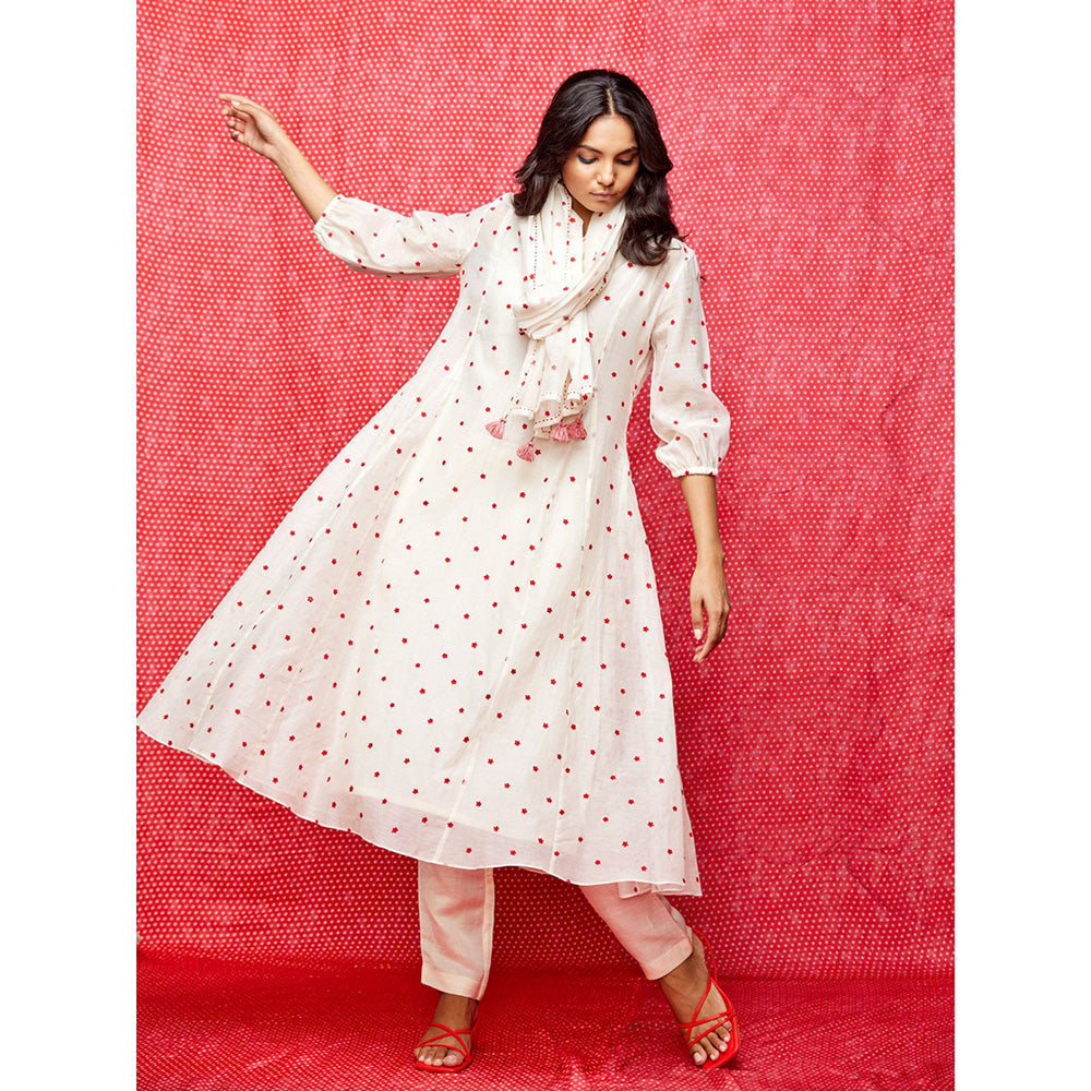 Swati Vijaivargie Rose White With Red Buti Stole