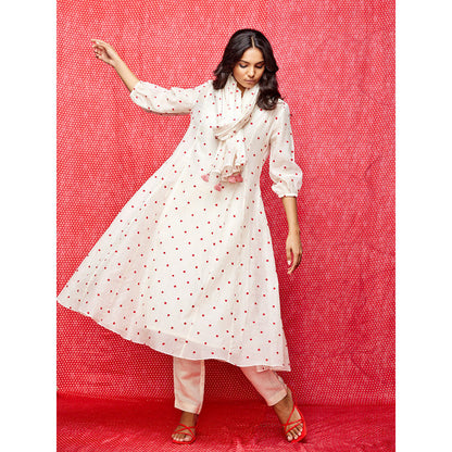 Swati Vijaivargie Rose White With Red Buti Stole