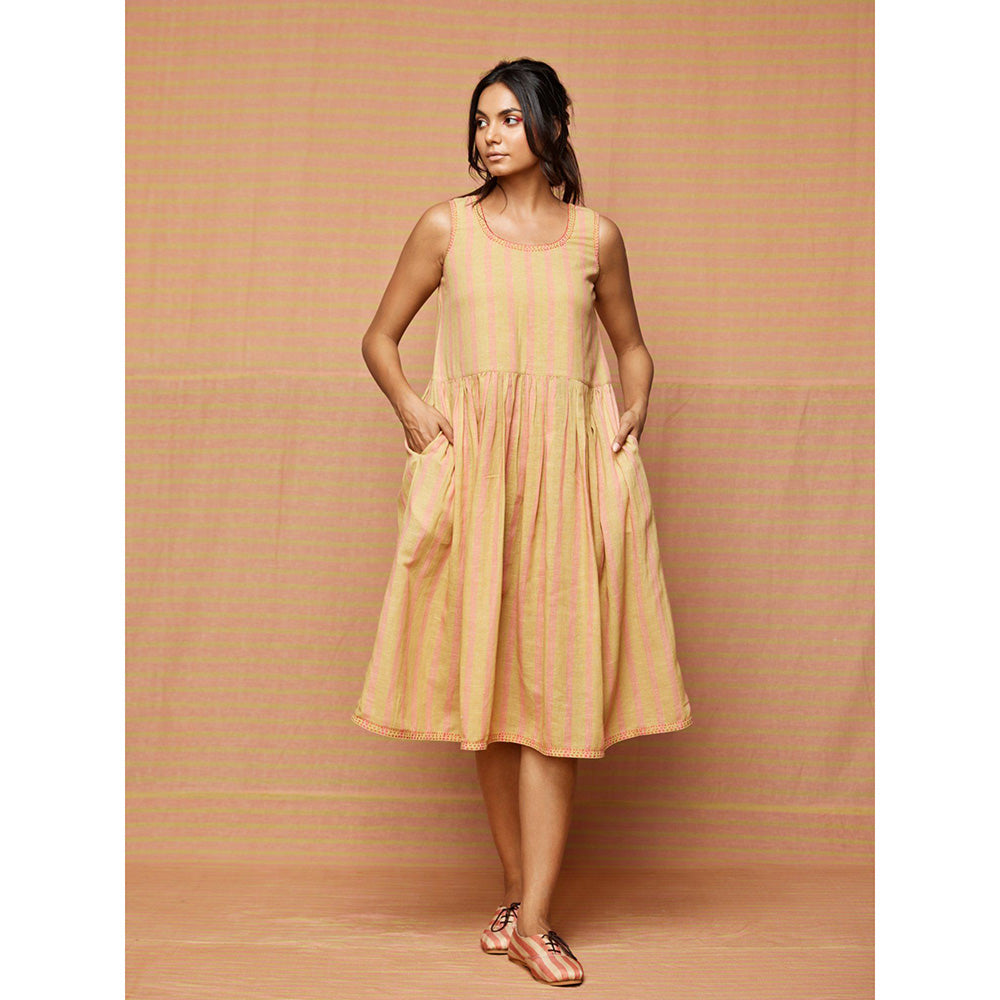 Swati Vijaivargie Beige Caroline Gathered Dress With Pockets