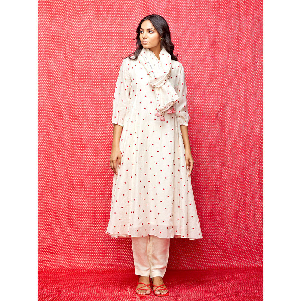 Swati Vijaivargie Rose White With Red Buti Kurta