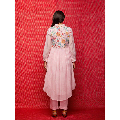 Swati Vijaivargie Rose Pink Embroidered Round Hem Kurta and Pant (Set of 2)
