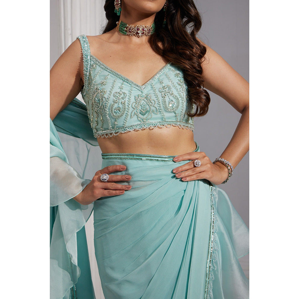 Swati Wadhwani Ziba Organza Frill Pre Drape Saree with Stitched Blouse
