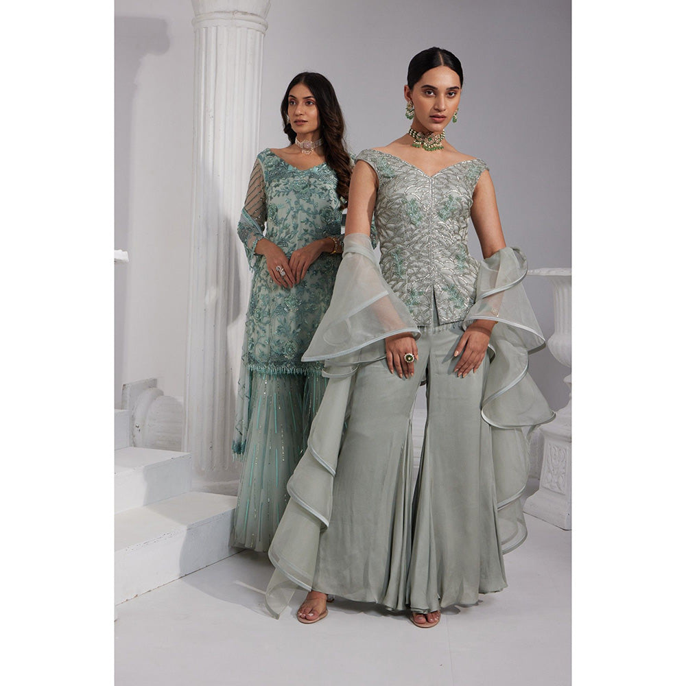 Swati Wadhwani Alyza Embellished Kurti with Palazzo and Ruffle Dupatta (Set of 3)