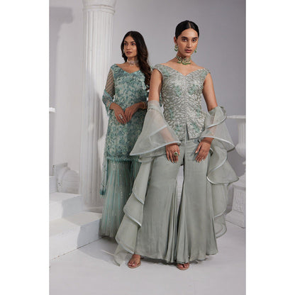 Swati Wadhwani Alyza Embellished Kurti with Palazzo and Ruffle Dupatta (Set of 3)