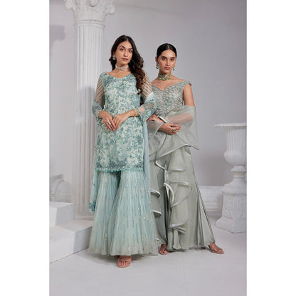 Swati Wadhwani Aabro Hand Embroidered Kurta with Sharara and Dupatta (Set of 3)