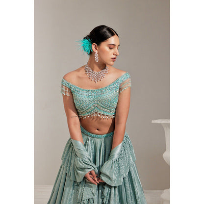 Swati Wadhwani Mirayah Pleated Embroidered Blouse with Lehenga and Dupatta (Set of 3)