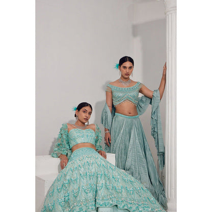 Swati Wadhwani Mirayah Pleated Embroidered Blouse with Lehenga and Dupatta (Set of 3)