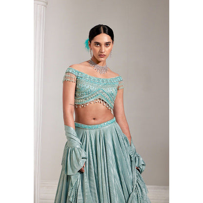 Swati Wadhwani Mirayah Pleated Embroidered Blouse with Lehenga and Dupatta (Set of 3)