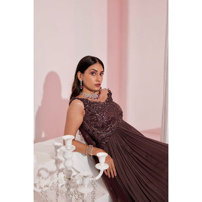 Swati Wadhwani Aliya Pleated Embellished Dress with Dupatta (Set of 2)